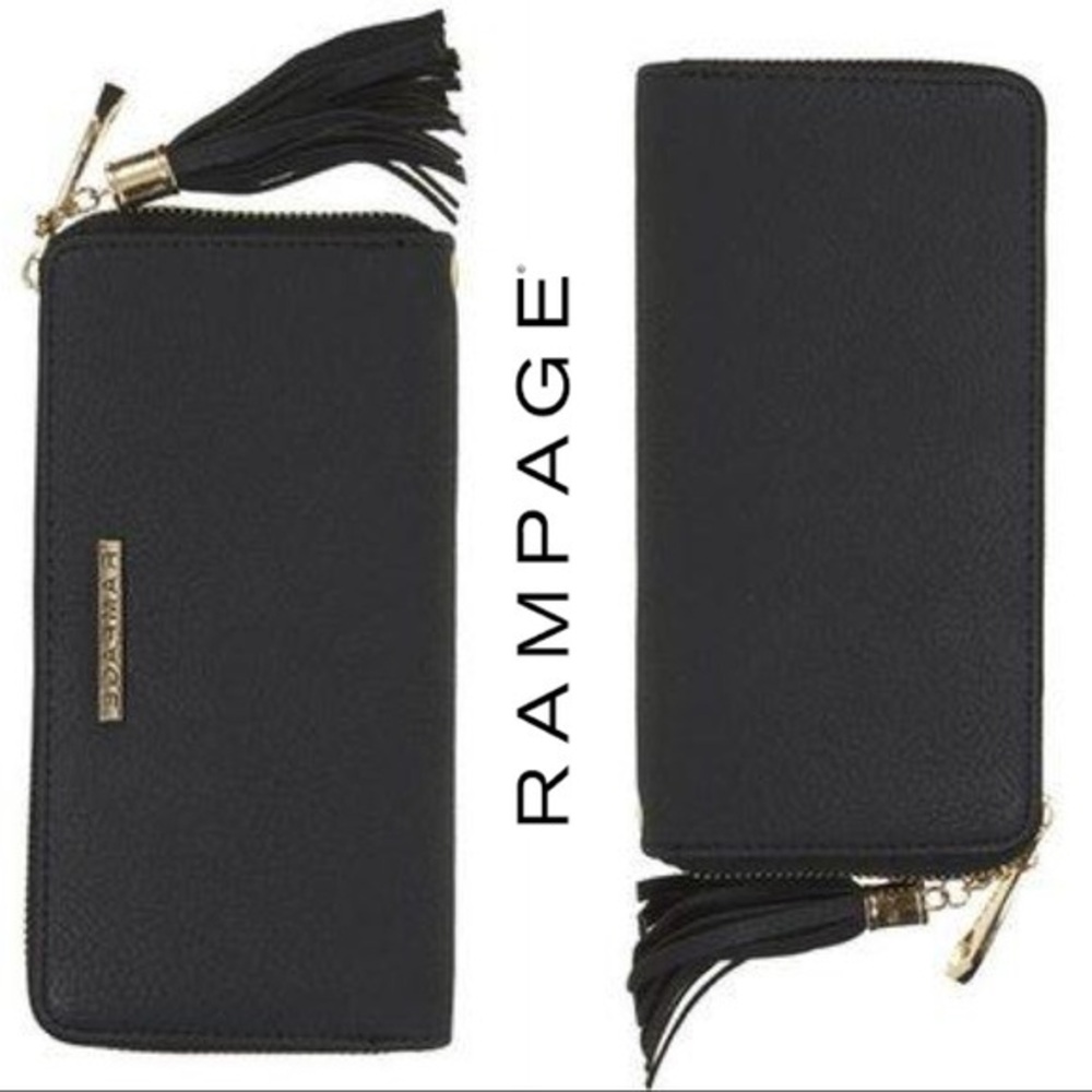 Rampage Black Zip Around Wrist Wallet Tassel Charm
